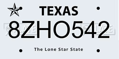 8ZHO542 Texas License Plate