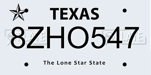 8ZHO547 Texas License Plate