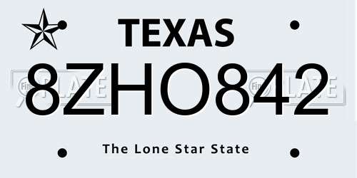 8ZHO842 Texas License Plate