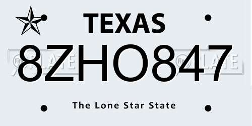 8ZHO847 Texas License Plate