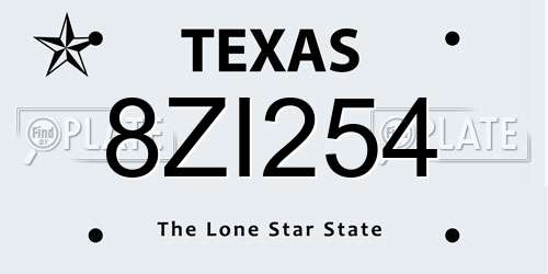 8ZI254 Texas License Plate
