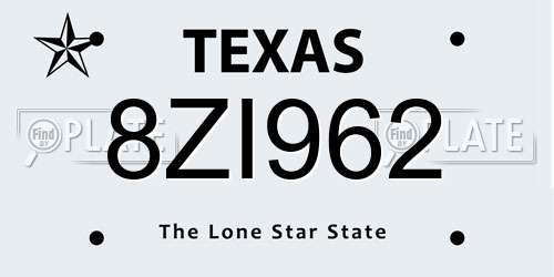 8ZI962 Texas License Plate