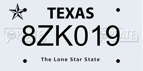 8ZK019 Texas License Plate