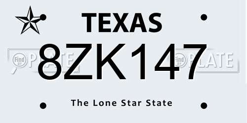 8ZK147 Texas License Plate