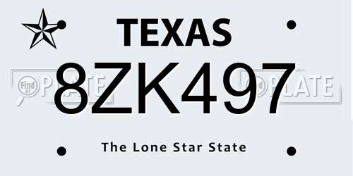 8ZK497 Texas License Plate