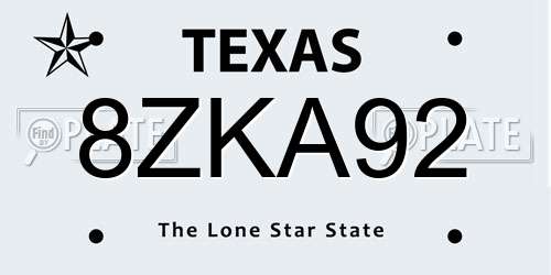 8ZKA92 Texas License Plate