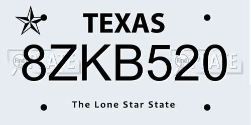 8ZKB520 Texas License Plate