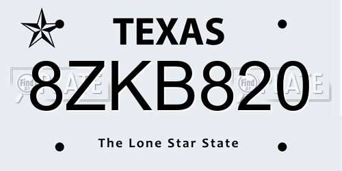 8ZKB820 Texas License Plate