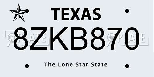 8ZKB870 Texas License Plate