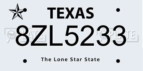 8ZL5233 Texas License Plate
