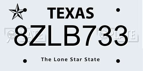 8ZLB733 Texas License Plate