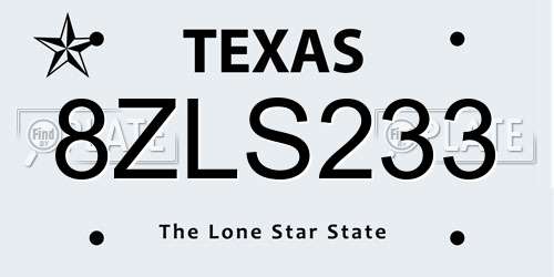 8ZLS233 Texas License Plate