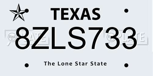 8ZLS733 Texas License Plate