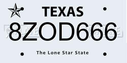 8ZOD666 Texas License Plate