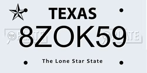 8ZOK59 Texas License Plate