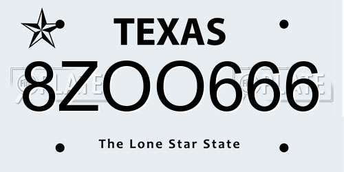 8ZOO666 Texas License Plate