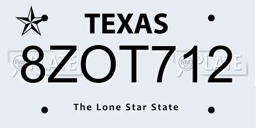 8ZOT712 Texas License Plate