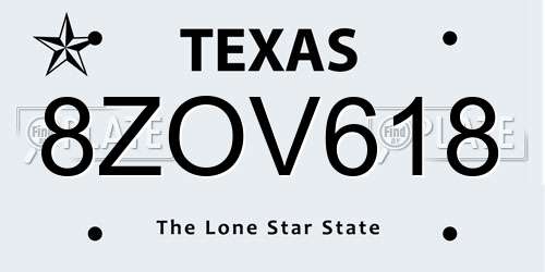 8ZOV618 Texas License Plate
