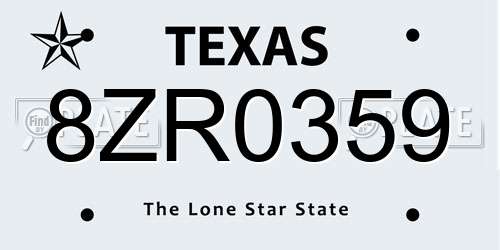 8ZR0359 Texas License Plate