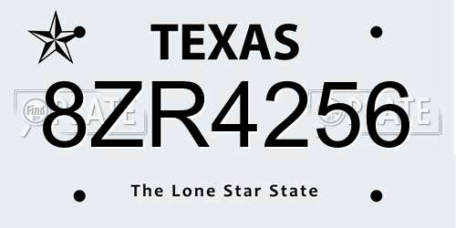 8ZR4256 Texas License Plate