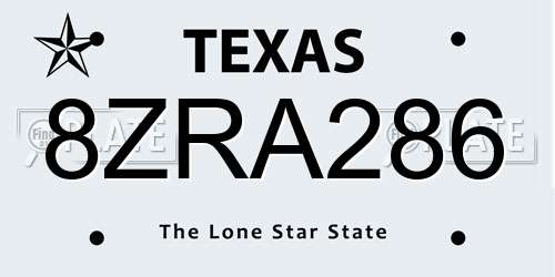 8ZRA286 Texas License Plate