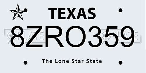 8ZRO359 Texas License Plate