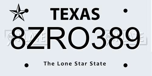 8ZRO389 Texas License Plate