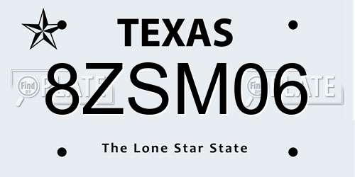 8ZSM06 Texas License Plate