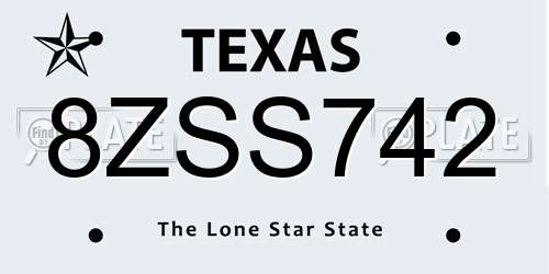 8ZSS742 Texas License Plate