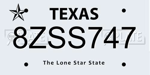 8ZSS747 Texas License Plate