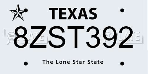 8ZST392 Texas License Plate