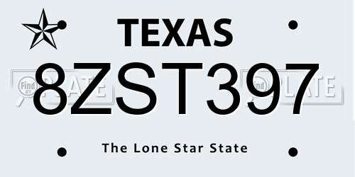 8ZST397 Texas License Plate