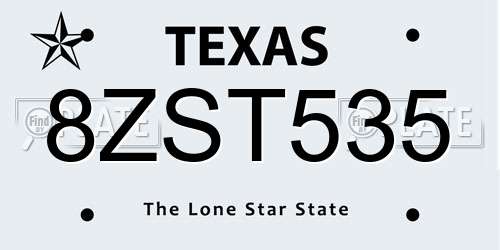 8ZST535 Texas License Plate