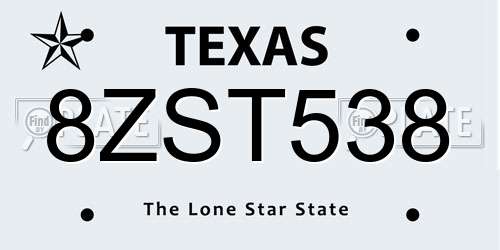 8ZST538 Texas License Plate