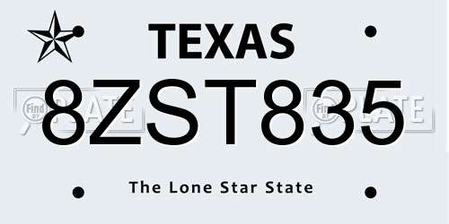 8ZST835 Texas License Plate