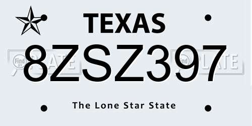 8ZSZ397 Texas License Plate
