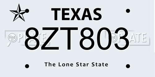 8ZT803 Texas License Plate
