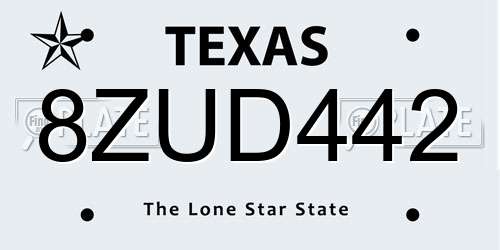 8ZUD442 Texas License Plate