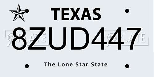 8ZUD447 Texas License Plate