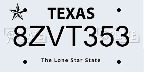 8ZVT353 Texas License Plate
