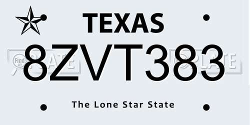 8ZVT383 Texas License Plate