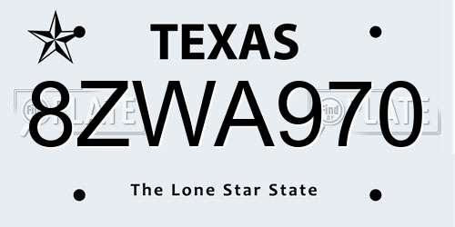 8ZWA970 Texas License Plate