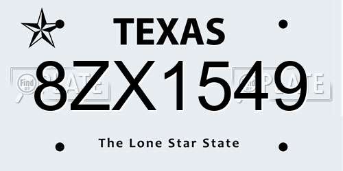 8ZX1549 Texas License Plate