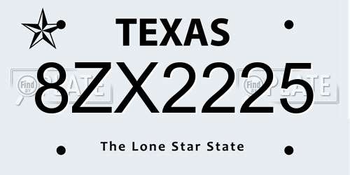 8ZX2225 Texas License Plate