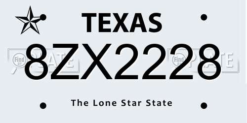 8ZX2228 Texas License Plate