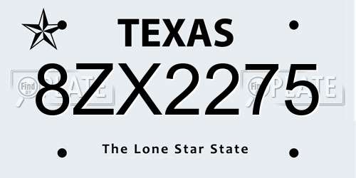 8ZX2275 Texas License Plate