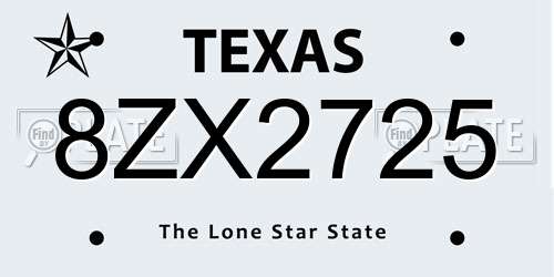 8ZX2725 Texas License Plate
