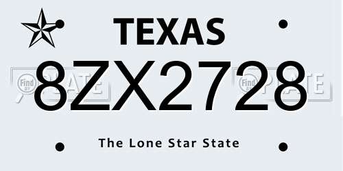8ZX2728 Texas License Plate