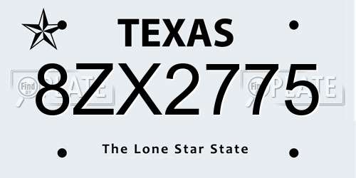8ZX2775 Texas License Plate