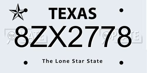 8ZX2778 Texas License Plate